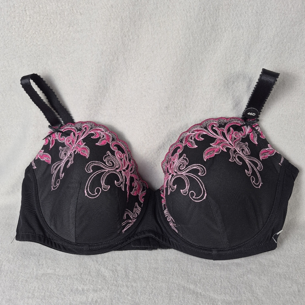 Voglo Black & Pink Lace Push-Up Bra – Size 46D NWT Lingerie